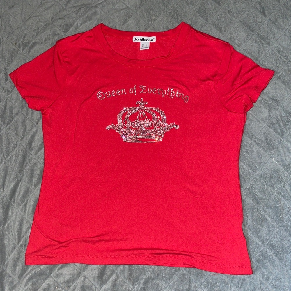 Red queen of everything rhinestone shirt